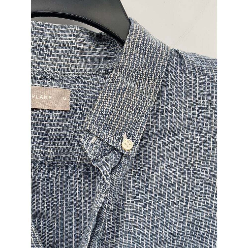 EVERLANE Men's Blue-White Micro Striped Linen Button-Up Short Sleeve Shirt SZ M - Picture 4 of 11